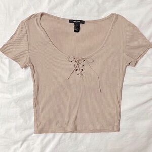 Lace Up Ribbed Crop Tee